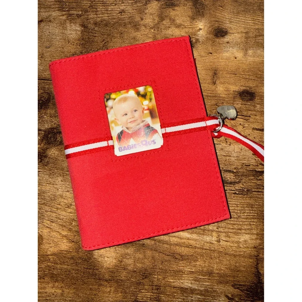 Vintage Babies R Us Red Canvas Small Photo Album with Ribbon Tie and Heart Charm - Picture 1 of 3